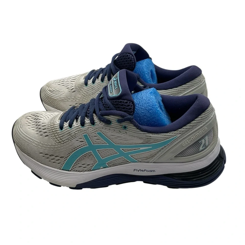 ASICS gel -nimbus 21 Gray and Blue Athletic Shoes with Cushioned Midsole size 10